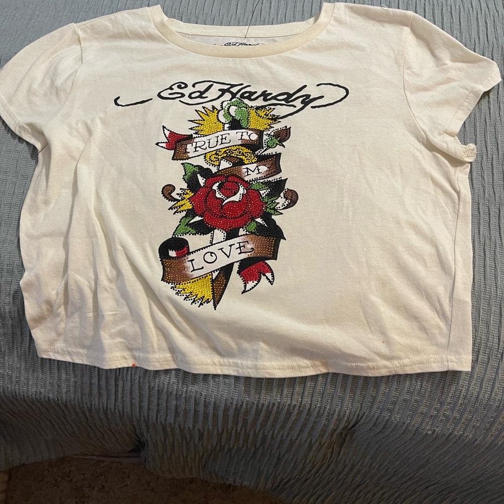 Ed Hardy embellished XL cropped t-shirt